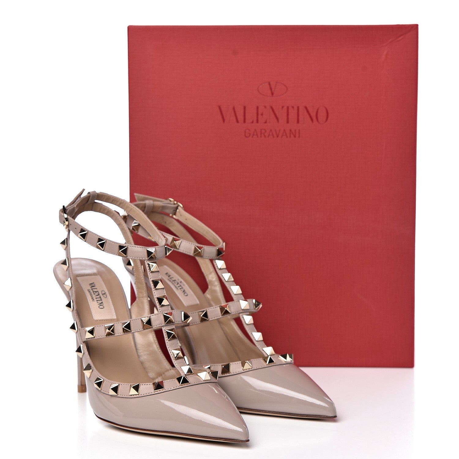 Valentino Garavani Patent Nappa Rockstud Ankle Strap 100mm Pumps 38 Poudre 11 of 11