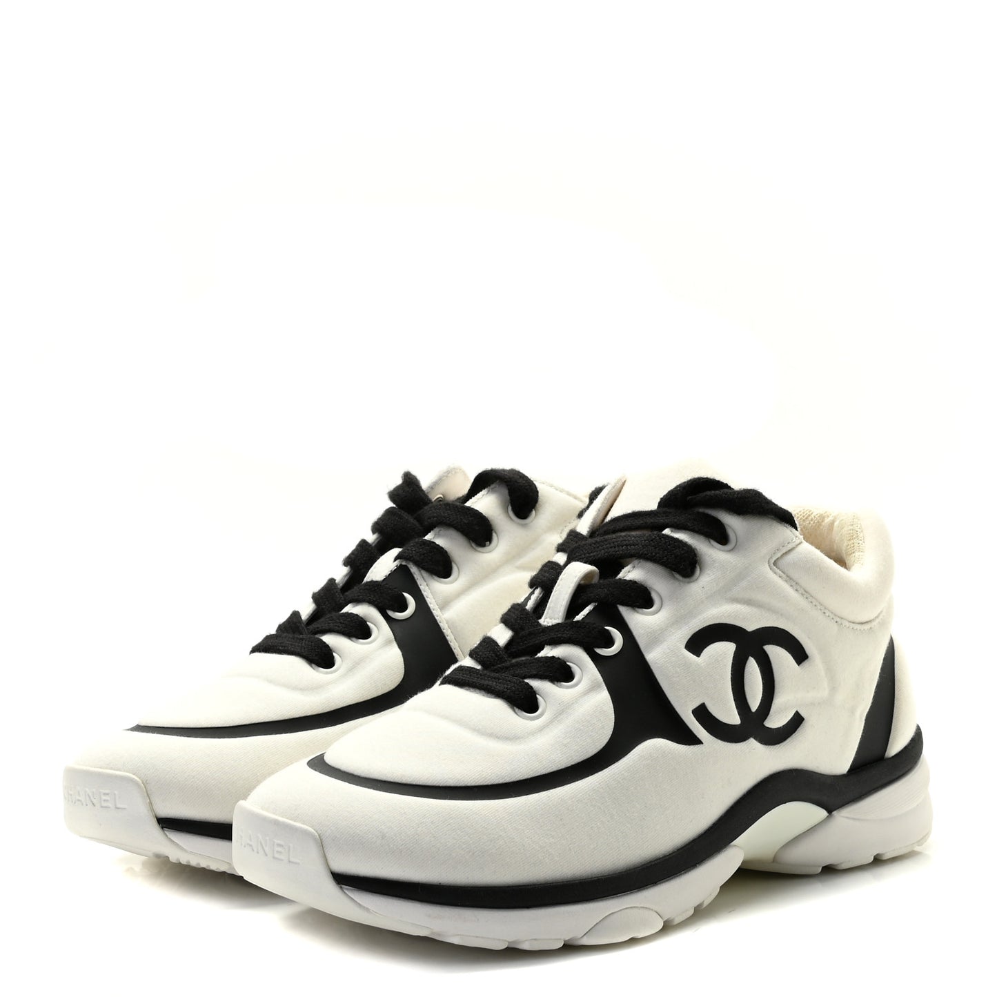 Nylon Suede Calfskin Womens CC Sneakers 38 White Black