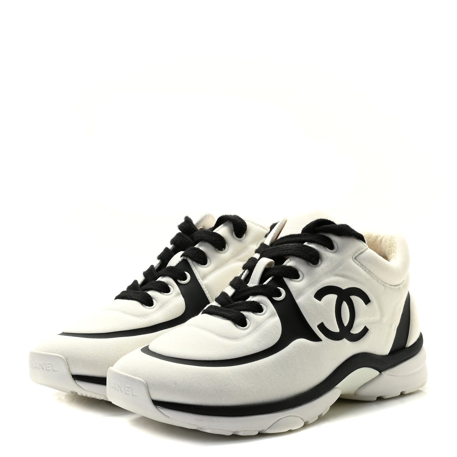 Chanel Nylon Suede Calfskin Womens CC Sneakers 38 White Black 3 of 8