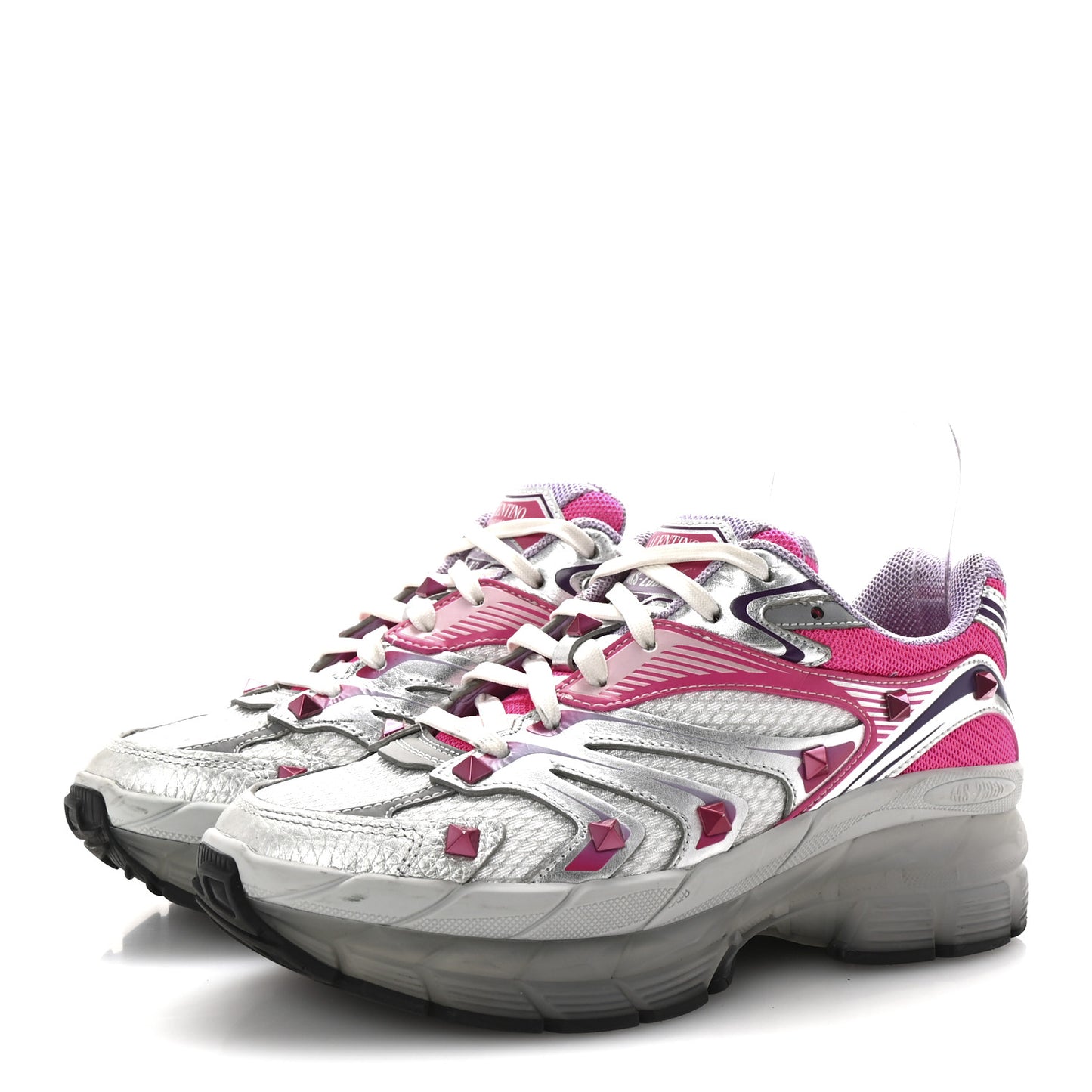 Mesh Calfskin Rockstud Womens Platform Sneakers 36.5 Fuxia Multicolor