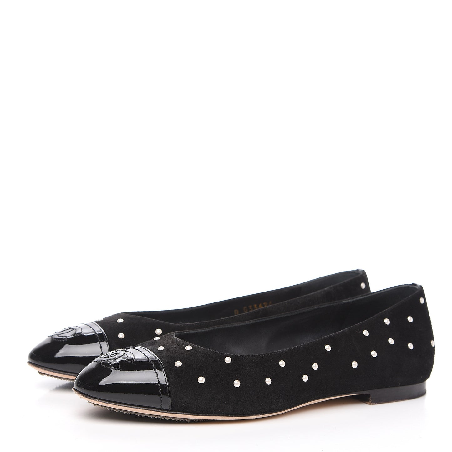 Suede Pearl Patent CC Cap Toe Ballerina Flats 36 Black