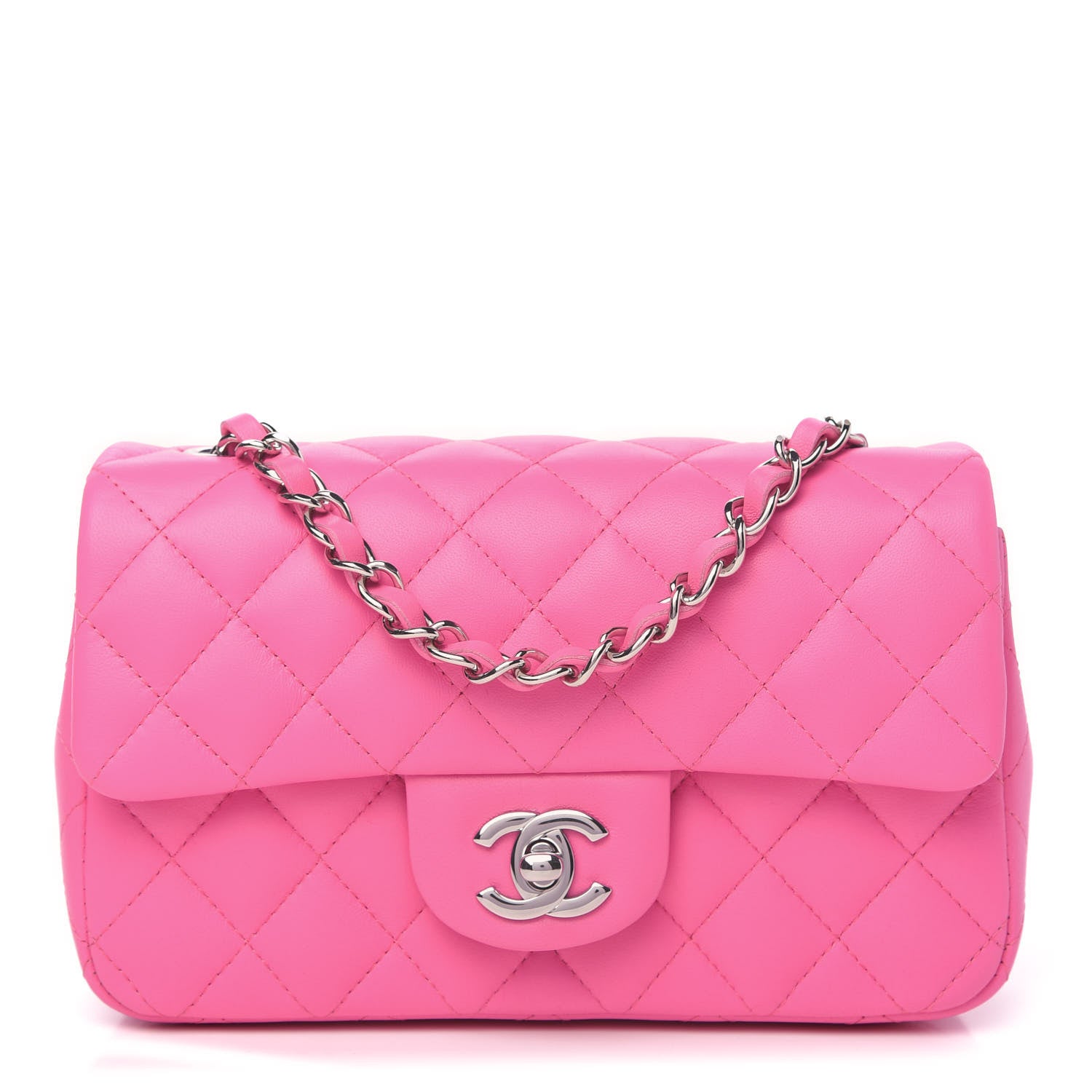 Chanel Lambskin Quilted Mini Rectangular Flap Neon Pink 1 of 11