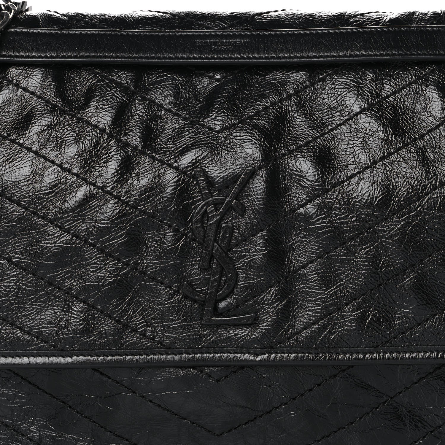 Saint Laurent Crinkled Calfskin Matelasse Monogram Large Niki Chain Satchel Black 8 of 11
