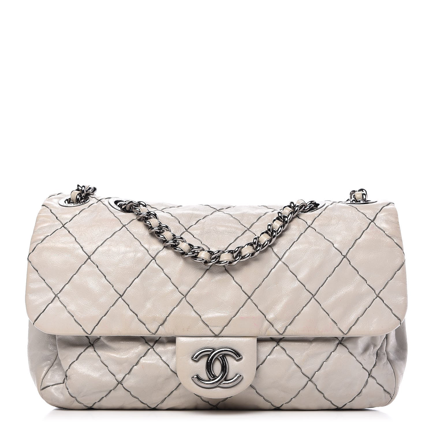 Chanel Glazed Goatskin Double Stitch Flap Light Grey 1 of 9