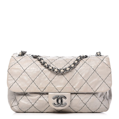 Chanel Glazed Goatskin Double Stitch Flap Light Grey 1 of 9