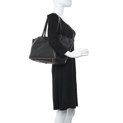 Valentino Garavani Pebbled Calfskin Medium Rockstud Tote Marine 2 of 24