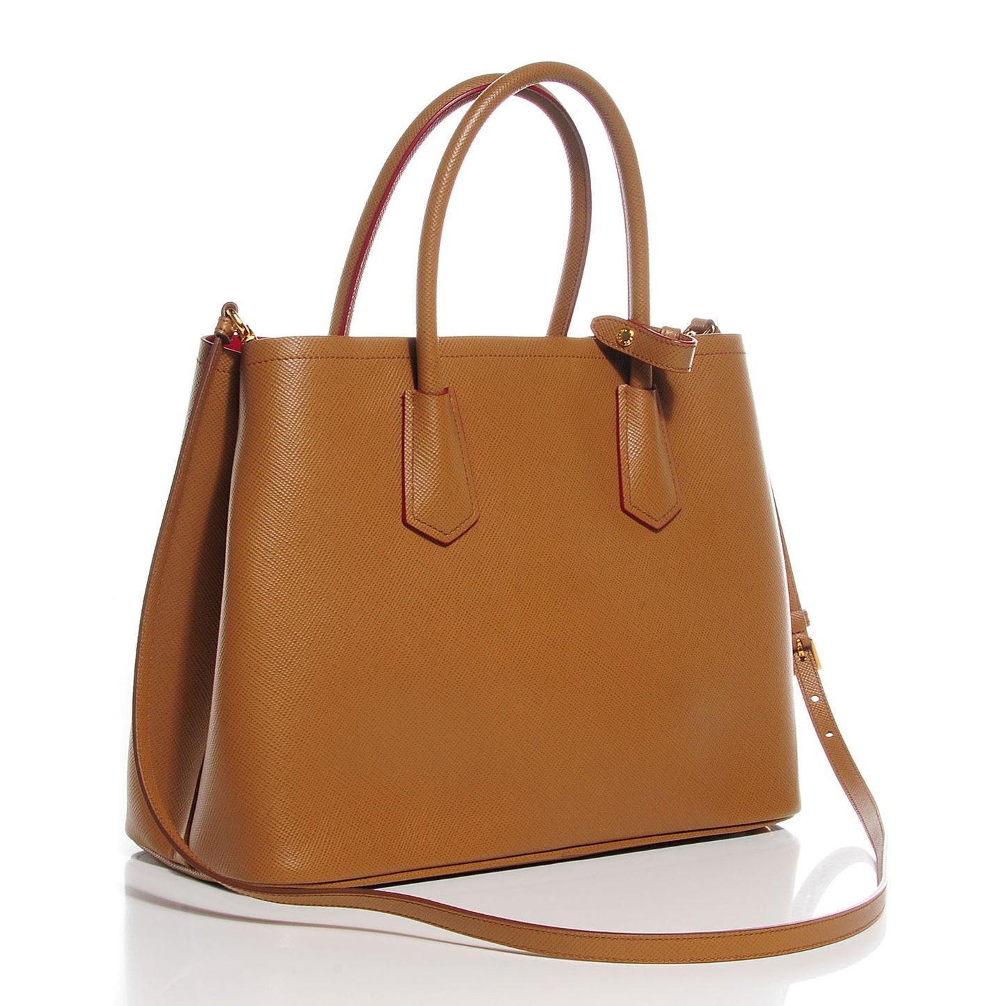 Saffiano Cuir Medium Double Bag Caramel