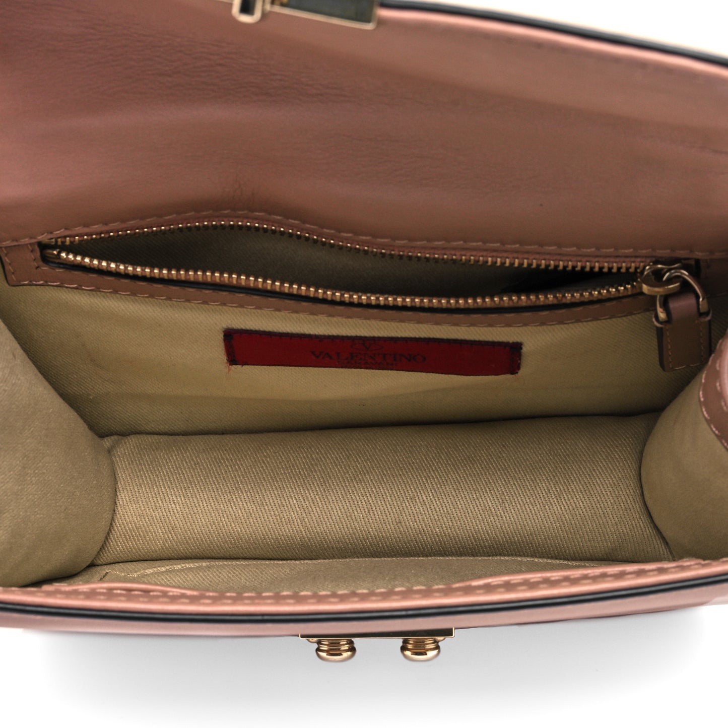 Vitello Small Glam Lock Rockstud Flap Soft Noisette