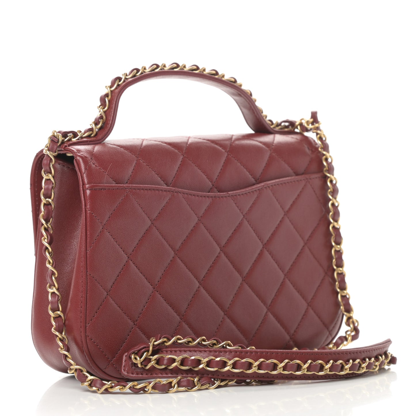 Lambskin Quilted Chain Infinity Top Handle Flap Burgundy
