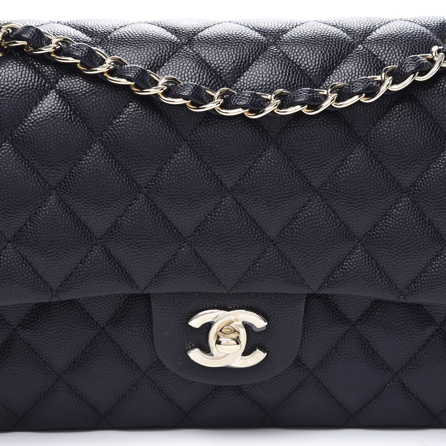 Caviar Quilted Medium Double Flap Navy