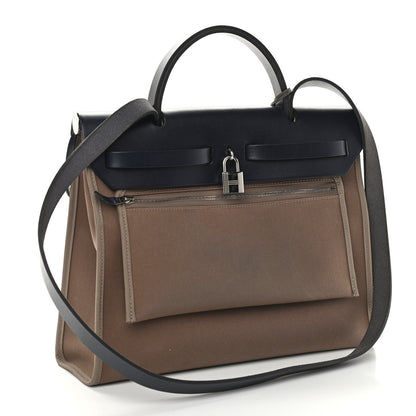 Hermes Vache Hunter Toile Herbag Zip 31 PM Etoupe Bleu Indigo 4 of 13