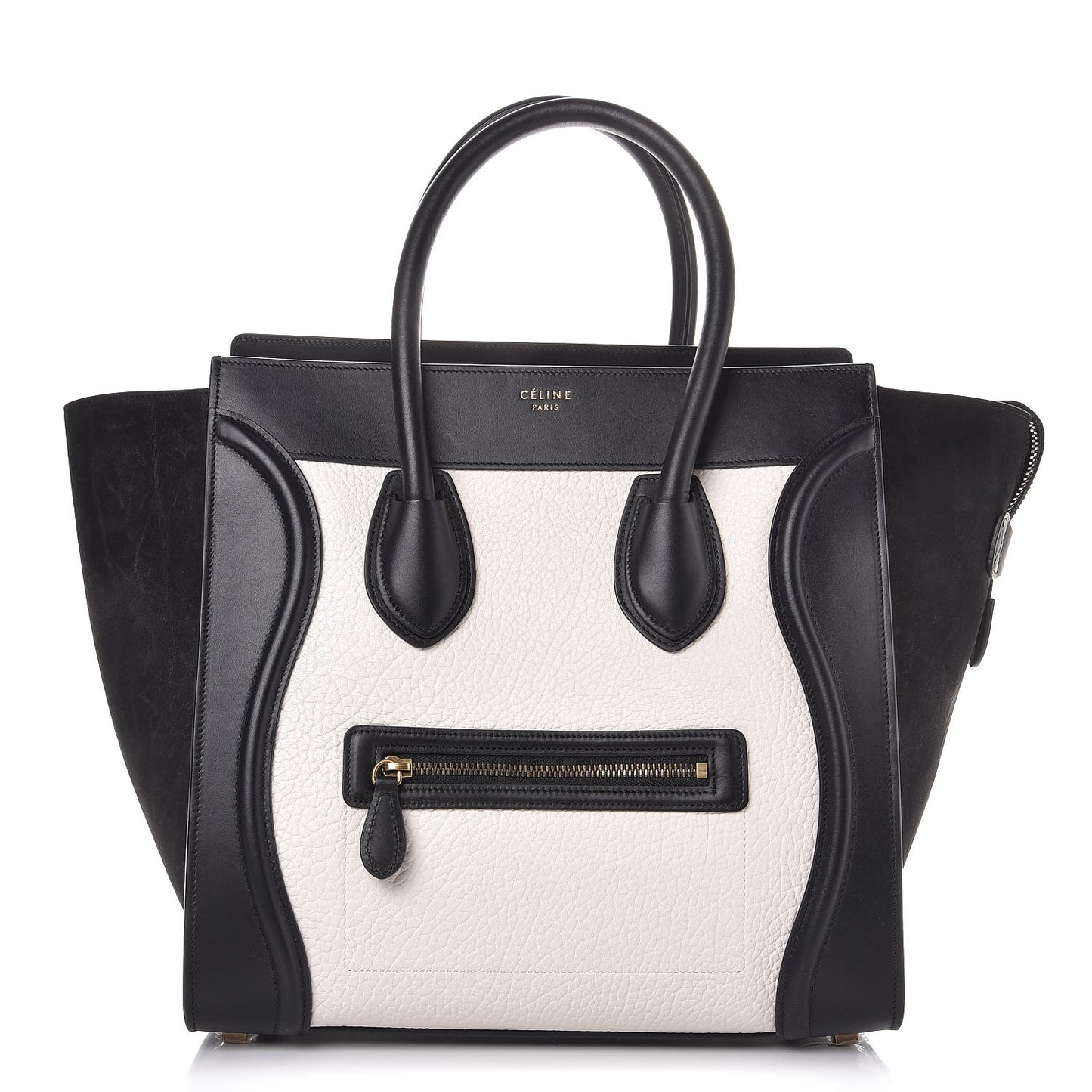 Elephant Calfskin Suede Mini Bi-Color Luggage Black White