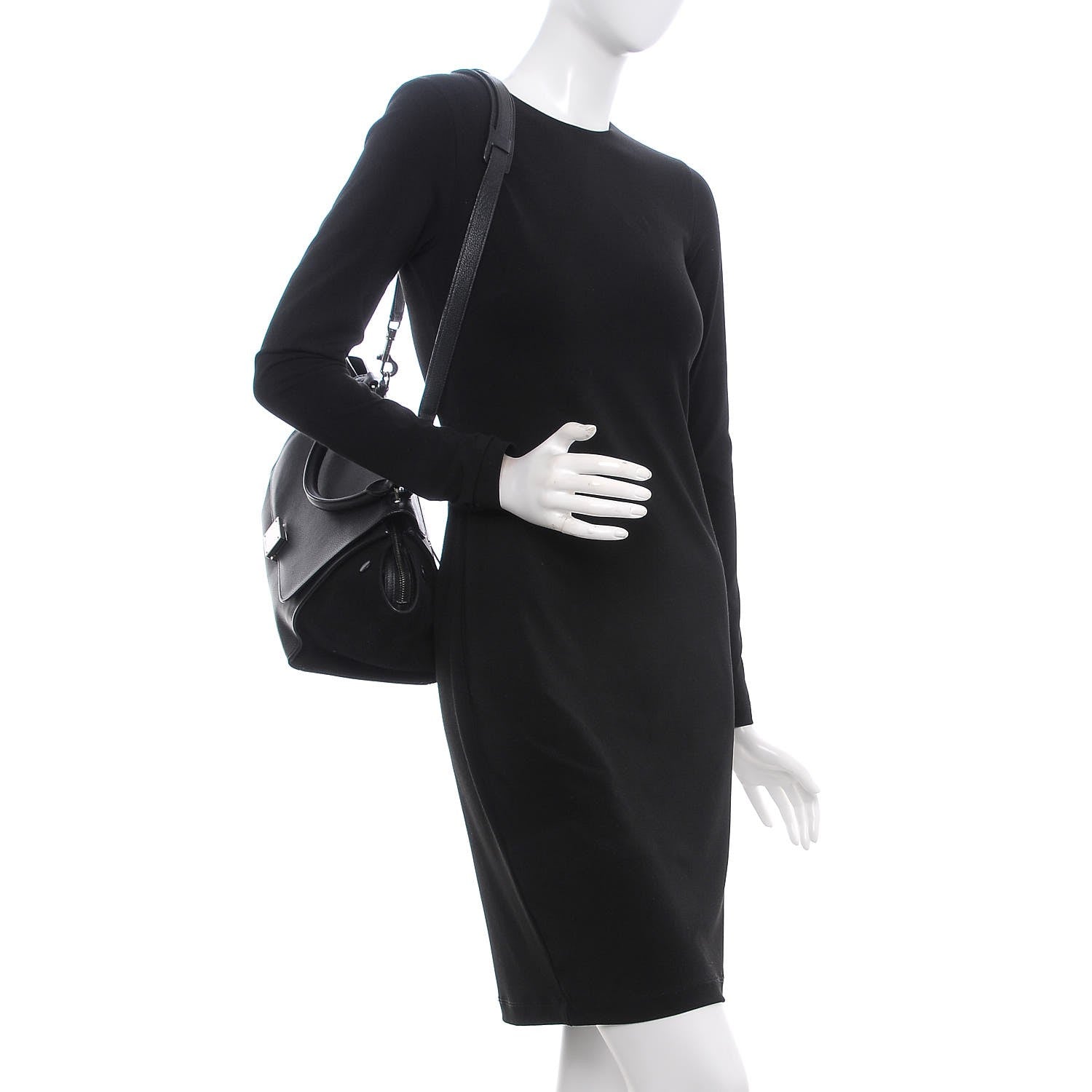 Celine Drummed Calfskin Suede Small Trapeze Black 2 of 7