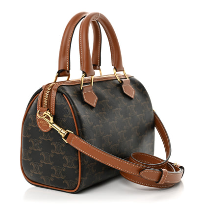 Celine Triomphe Canvas Calfskin Small Boston Bag Tan 3 of 9