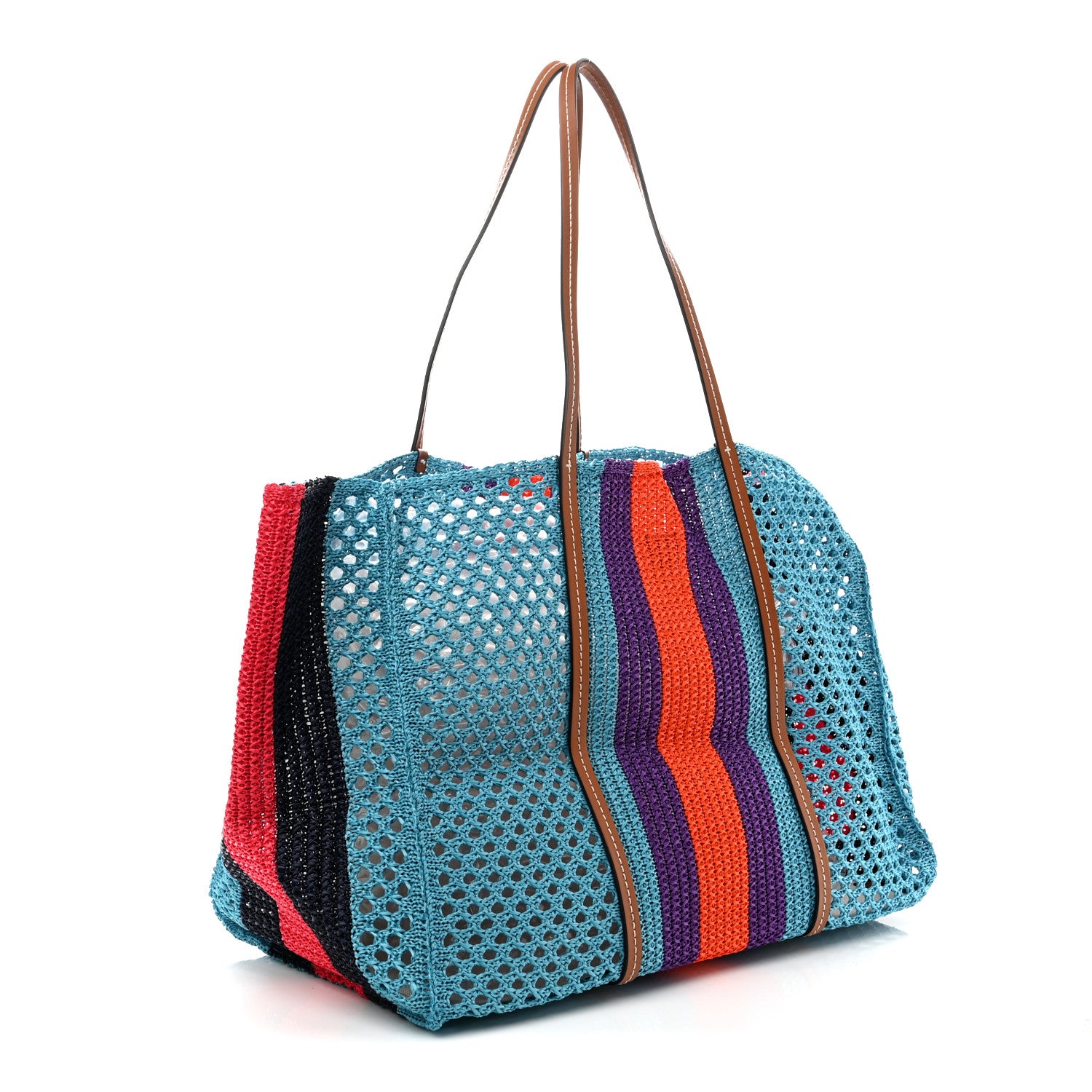 Gucci Raffia Web Woven Interlocking G Tote Blue Multicolor 3 of 10