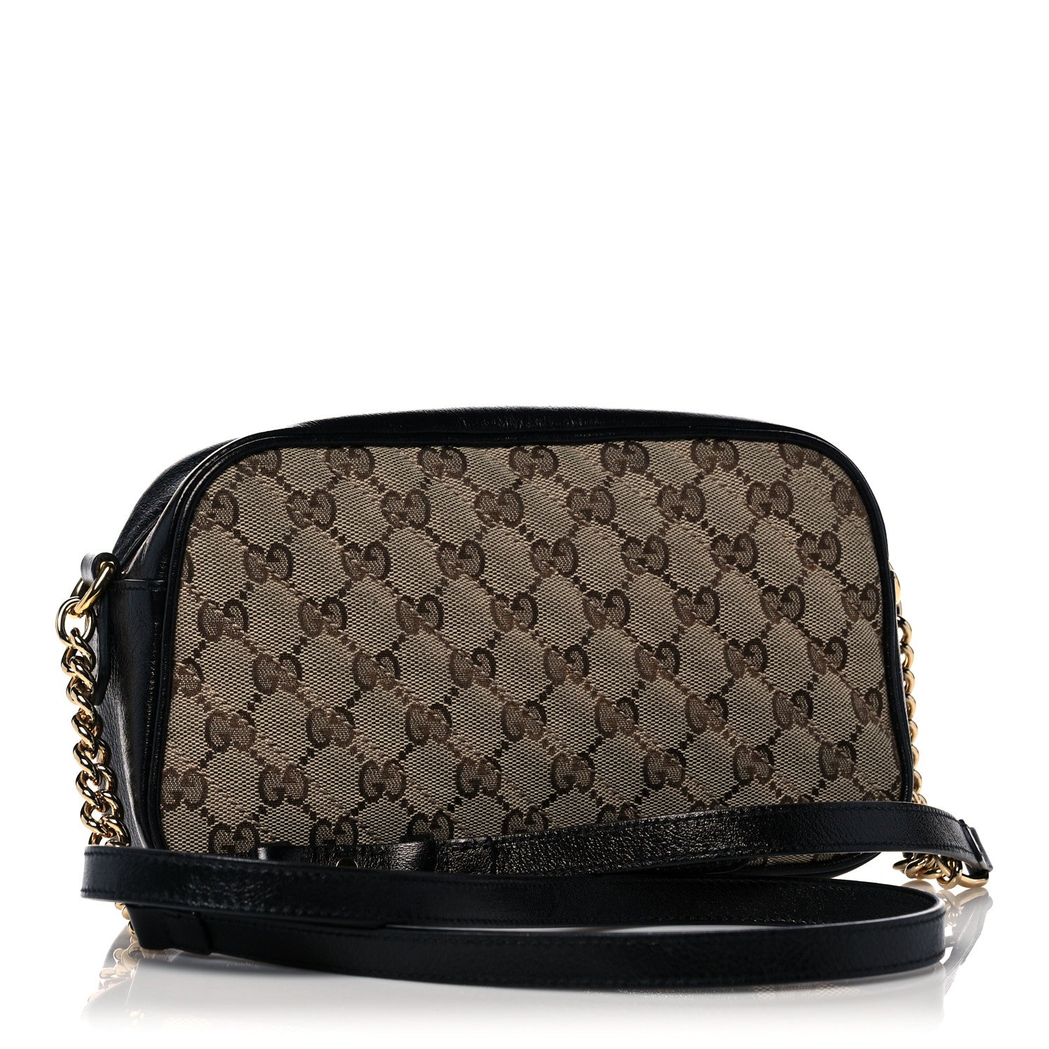 Gucci Monogram Matelasse Diagonal Small GG Marmont Chain Shoulder Bag Beige Black 3 of 15