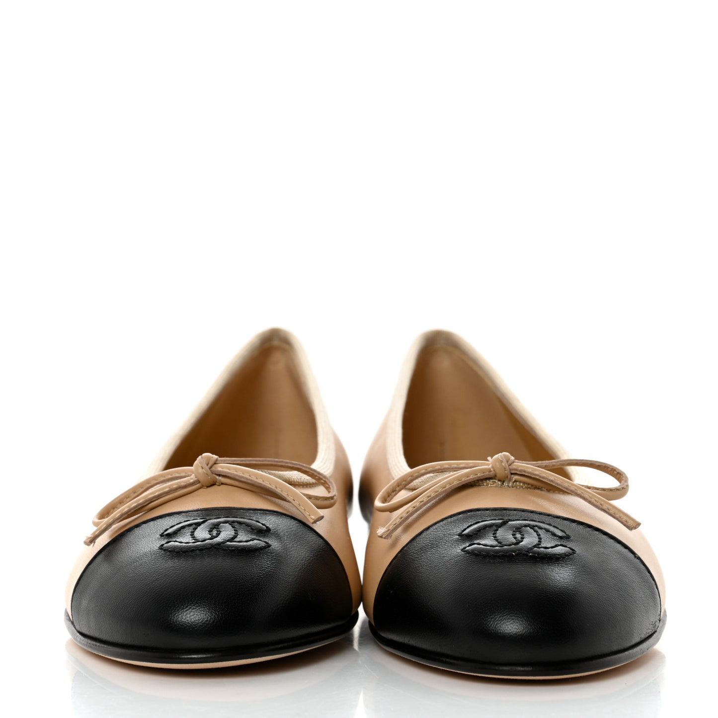Lambskin Cap Toe CC Ballerina Flats 37 Beige Black