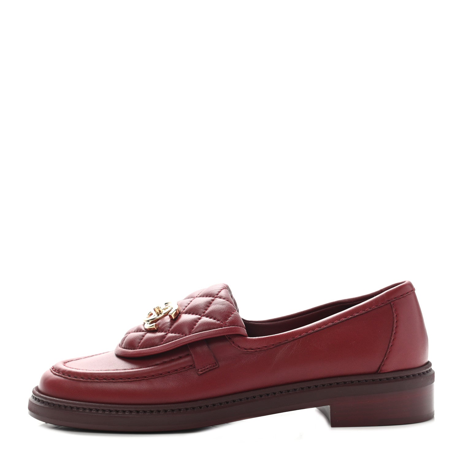 Chanel Lambskin Quilted CC Turnlock Loafers 37 Red 1 of 9
