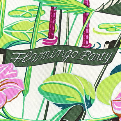 Hermes Silk Flamingo Party Shawl 90 White Vert Fuchsia 5 of 5
