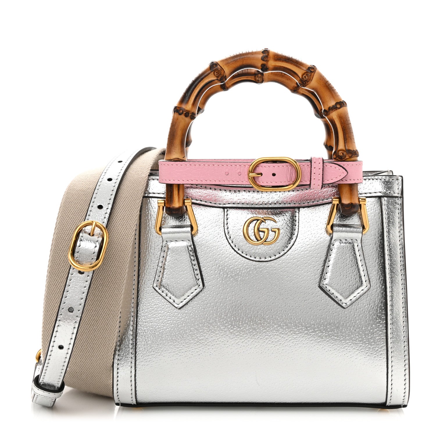 Gucci Textured Calfskin Mini Diana Tote Bag Silver Wild Rose 1 of 14