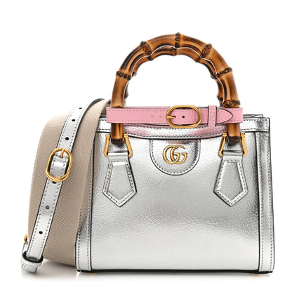 Gucci Textured Calfskin Mini Diana Tote Bag Silver Wild Rose 1 of 14