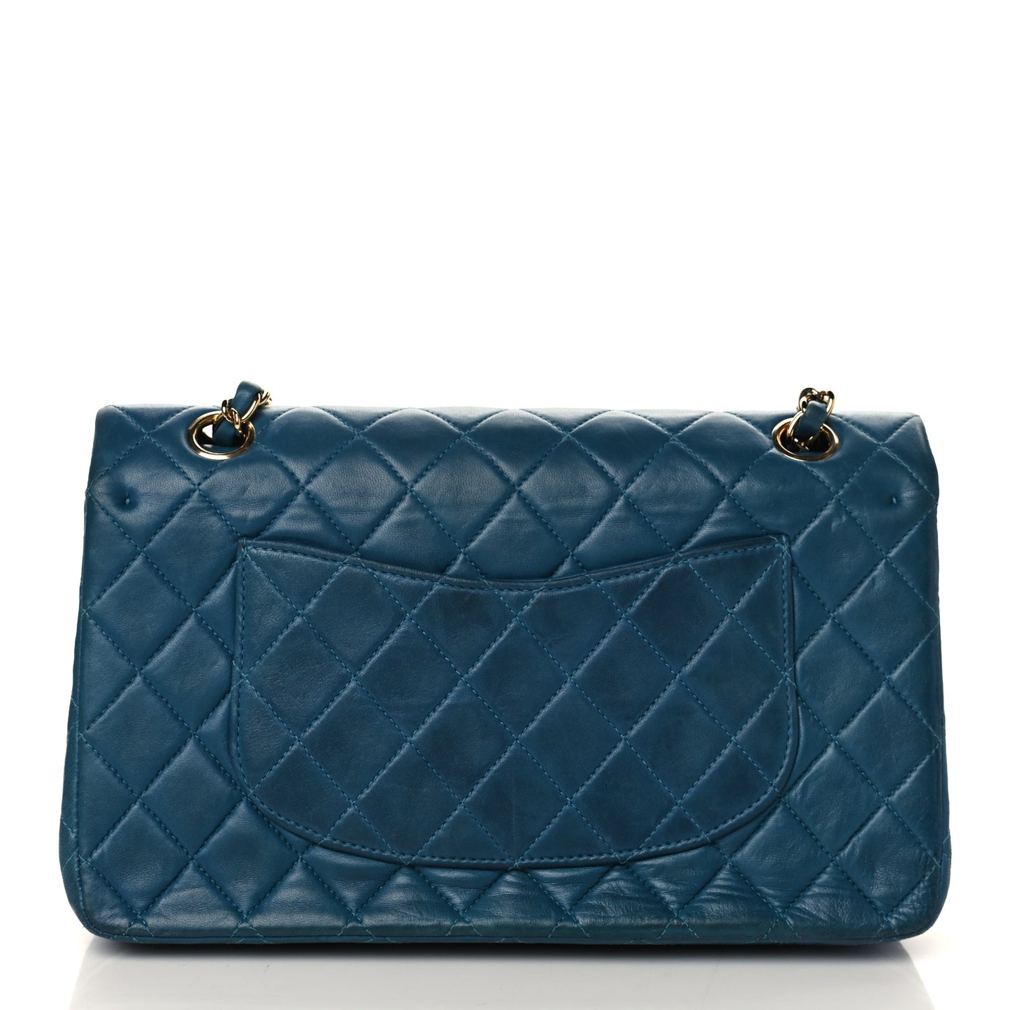 Lambskin Quilted Medium Double Flap Dark Blue