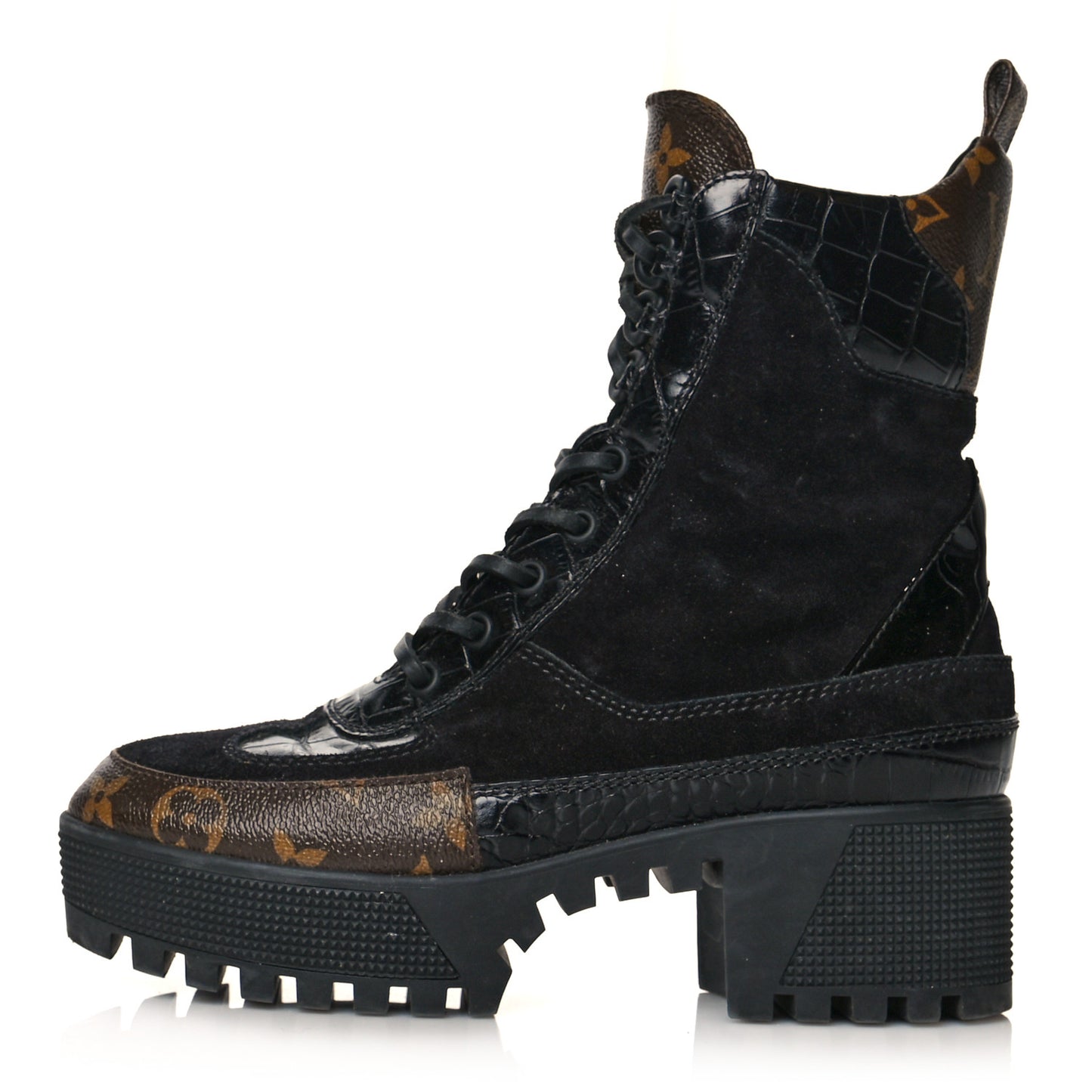 Suede Calfskin Monogram Laureate Platform Desert Boots 36 Black
