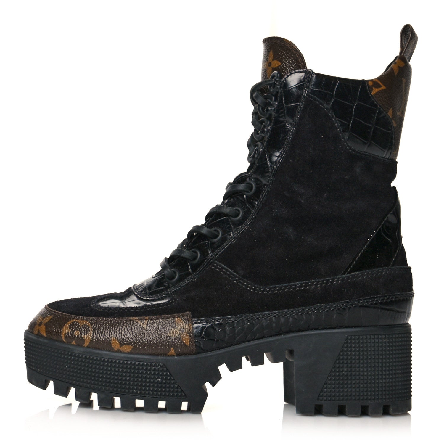 Louis Vuitton Suede Calfskin Monogram Laureate Platform Desert Boots 36 Black 1 of 8