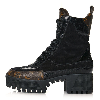 Louis Vuitton Suede Calfskin Monogram Laureate Platform Desert Boots 36 Black 1 of 8