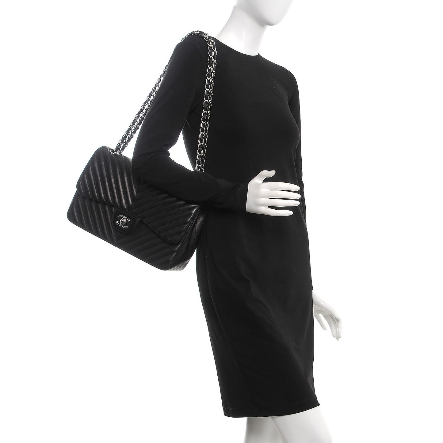 Lambskin Chevron Quilted Jumbo Double Flap Black