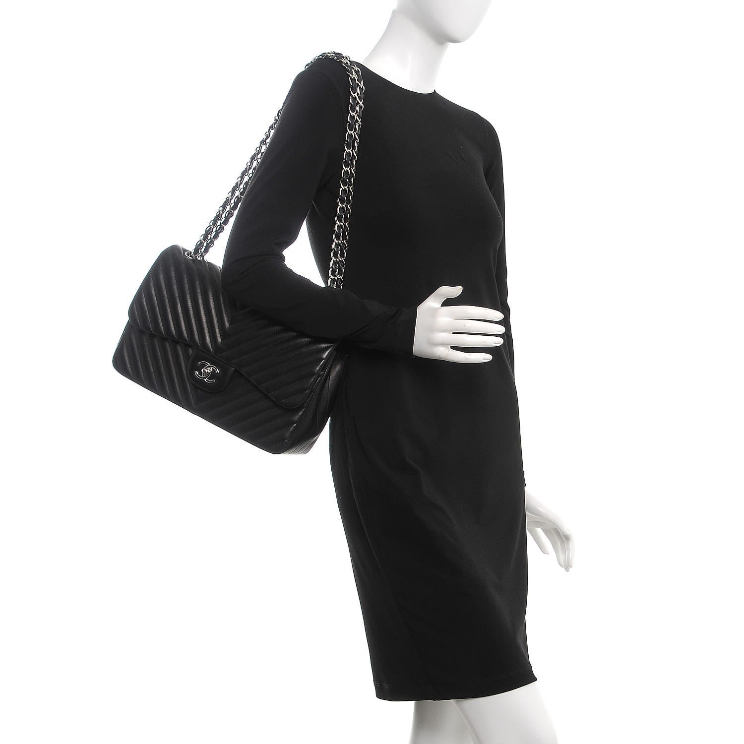Chanel Lambskin Chevron Quilted Jumbo Double Flap Black 2 of 12