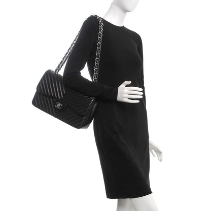 Chanel Lambskin Chevron Quilted Jumbo Double Flap Black 2 of 12
