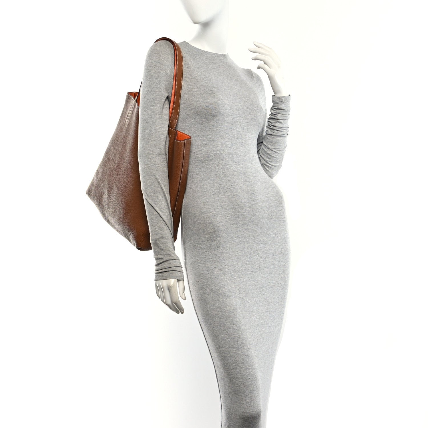 Hermes Taurillon Clemence Double Sens 45 Reversible Tote Orange Gold 3 of 15