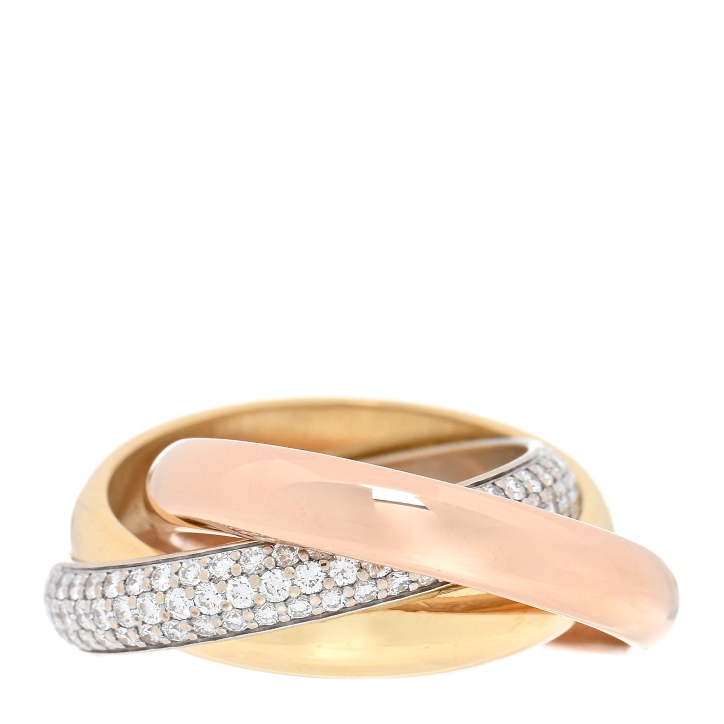 18K White Yellow Pink Gold Diamond Classic Trinity Paved Ring 53 6.25