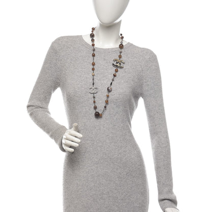Chanel Bead Enamel CC Long Necklace Brown Silver 2 of 5
