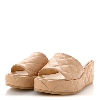 Chanel Lambskin Quilted Camelia CC Wedge Sandal Mules 39 Beige 4 of 10