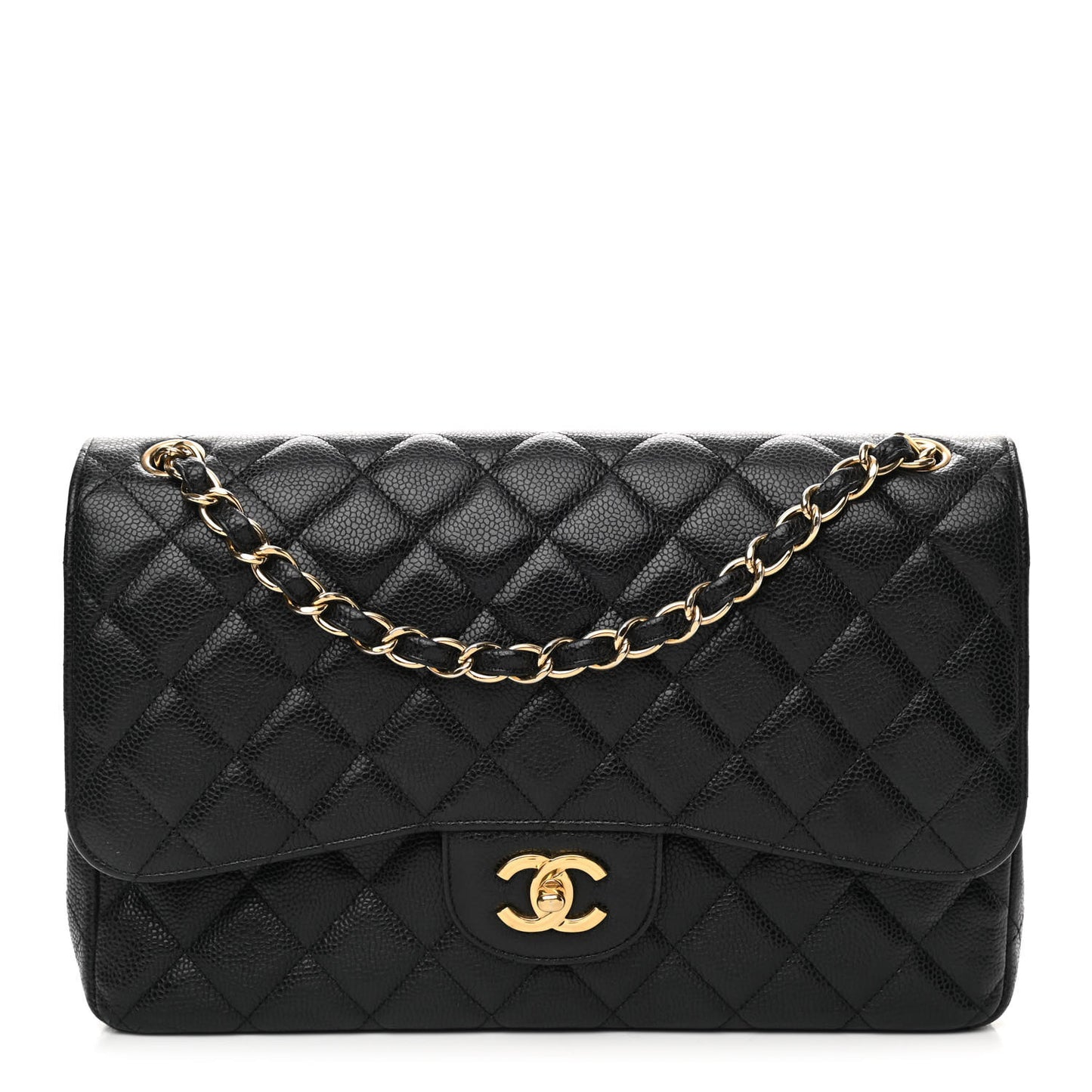 Caviar Quilted Jumbo Double Flap Black
