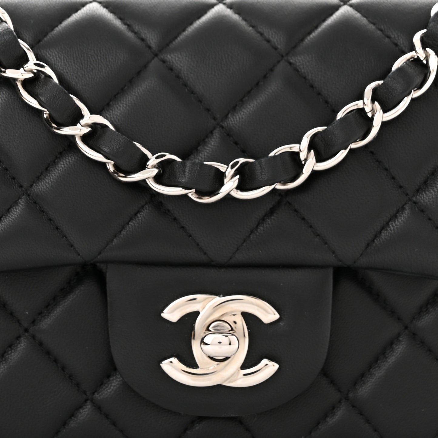 Lambskin Quilted Mini Rectangular Flap Black
