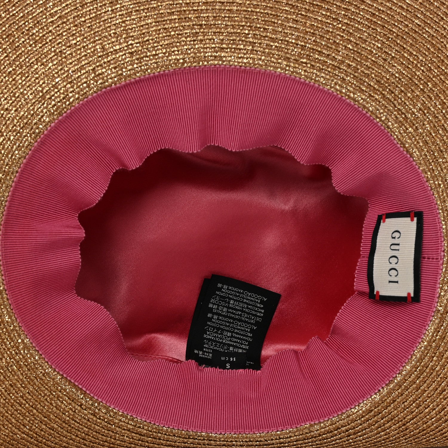 Gucci Glittered Straw Grosgrain Wide Brim Hat S Gold Black 7 of 10