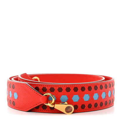 Hermes Epsom 40mm Mousqetons Tressage Shoulder Strap Rouge Coeur Bleu du Nord Rouge H 1 of 4