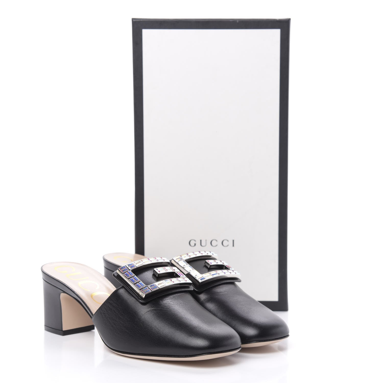 Gucci Malaga Kid Crystal Square G Madelyn Mules 39 Black 10 of 10