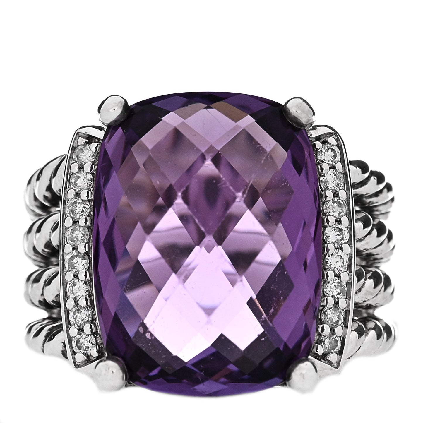Sterling Silver Diamond Amethyst 16mm Wheaton Ring 51 5.75