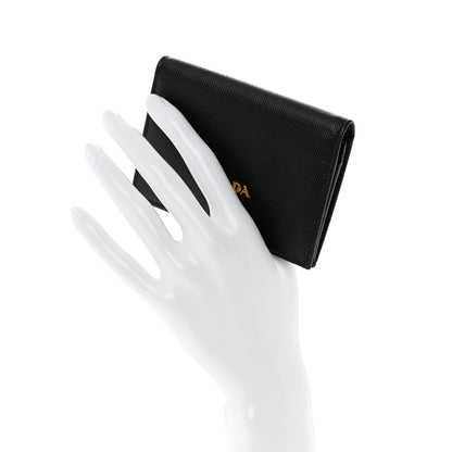 Prada Saffiano Metal Bi-Fold Card Holder Wallet Black 2 of 8