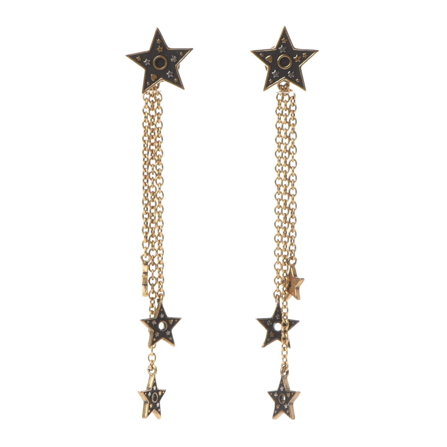 Star Charm Drop Earrings Antique Gold