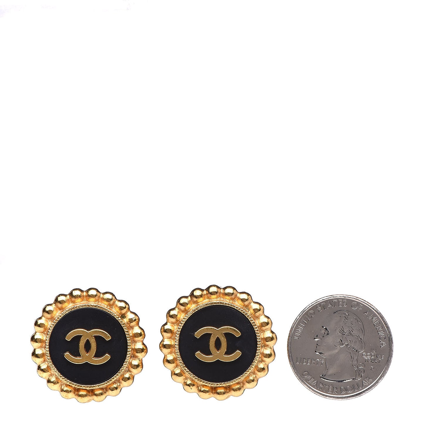 Enamel CC Clip On Earrings Black Gold