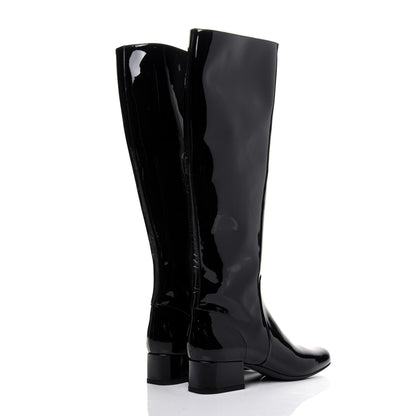 Saint Laurent Patent Knee High Boots 34.5 Black 4 of 11