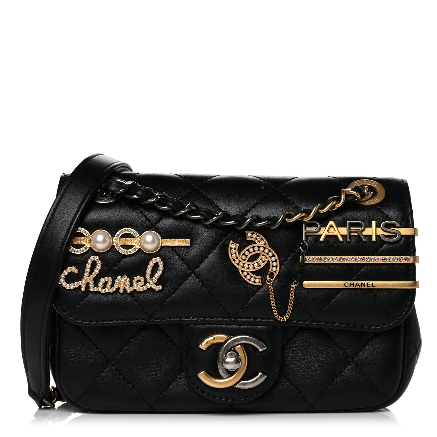 Lambskin Quilted Mini Coco Clips Single Flap Black