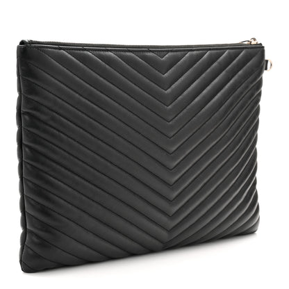 Saint Laurent Calfskin Matelasse Chevron Monogram Document Holder Black 3 of 10