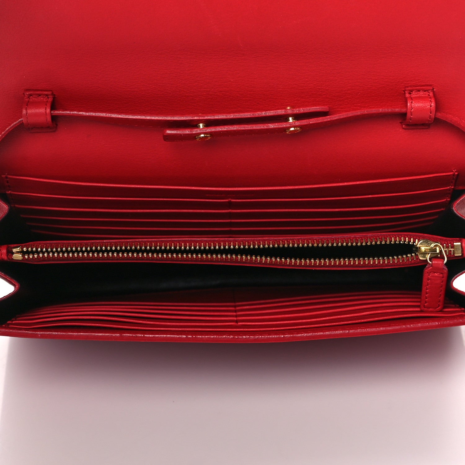 Saint Laurent Calfskin Classic Y Ligne Chain Wallet Vermillion 5 of 10