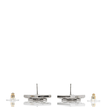 Chanel Baguette Crystal Chain CC Earrings Silver 3 of 4